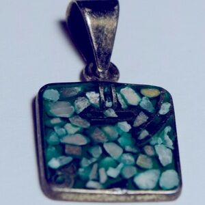 Blue/Green/Teal Square Abstract Sterling Silver Charm Pendant Bracelet N…